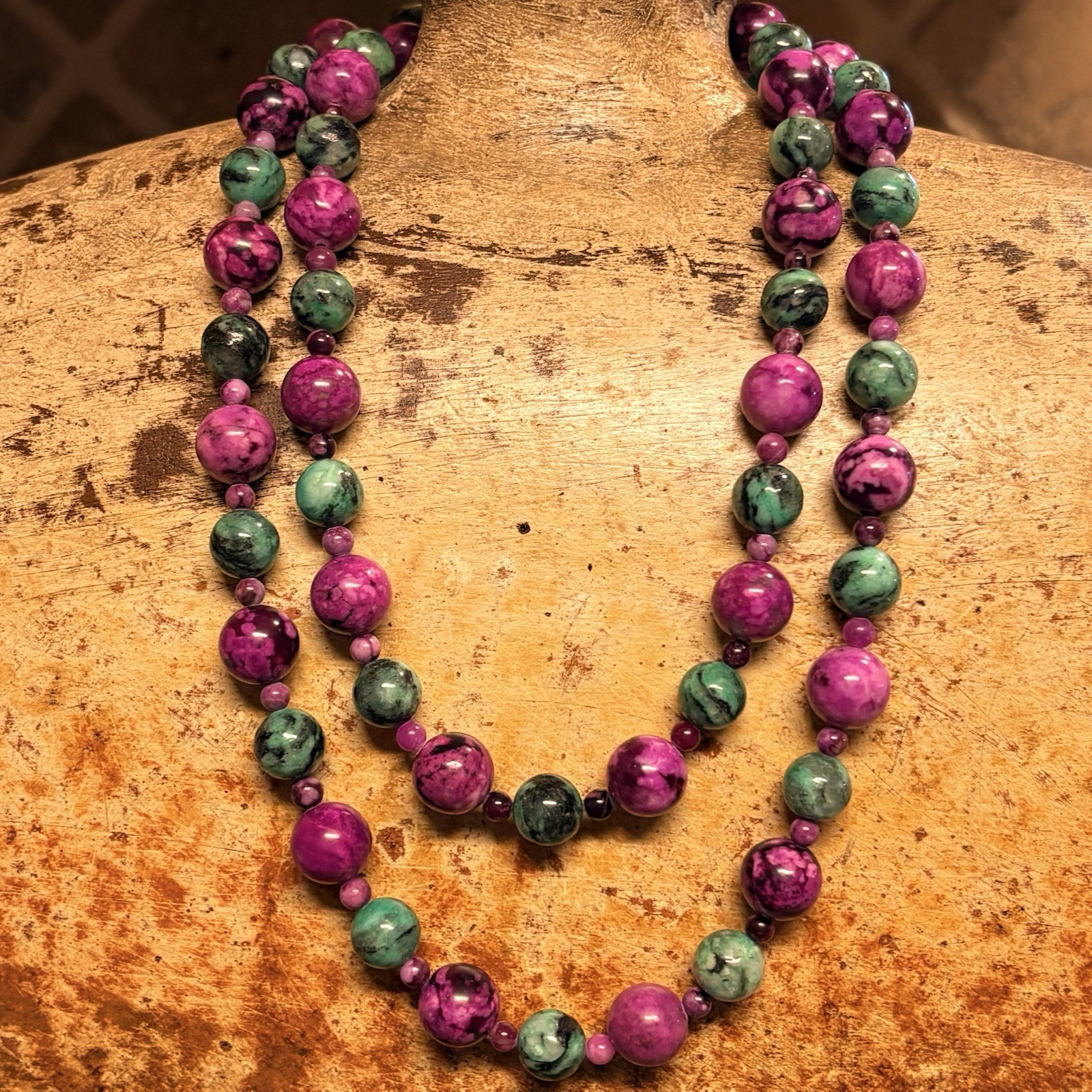 Mine Finds by Jay King Necklace 36 Inch Sterling, Plum & Green Epidote Beads DTR