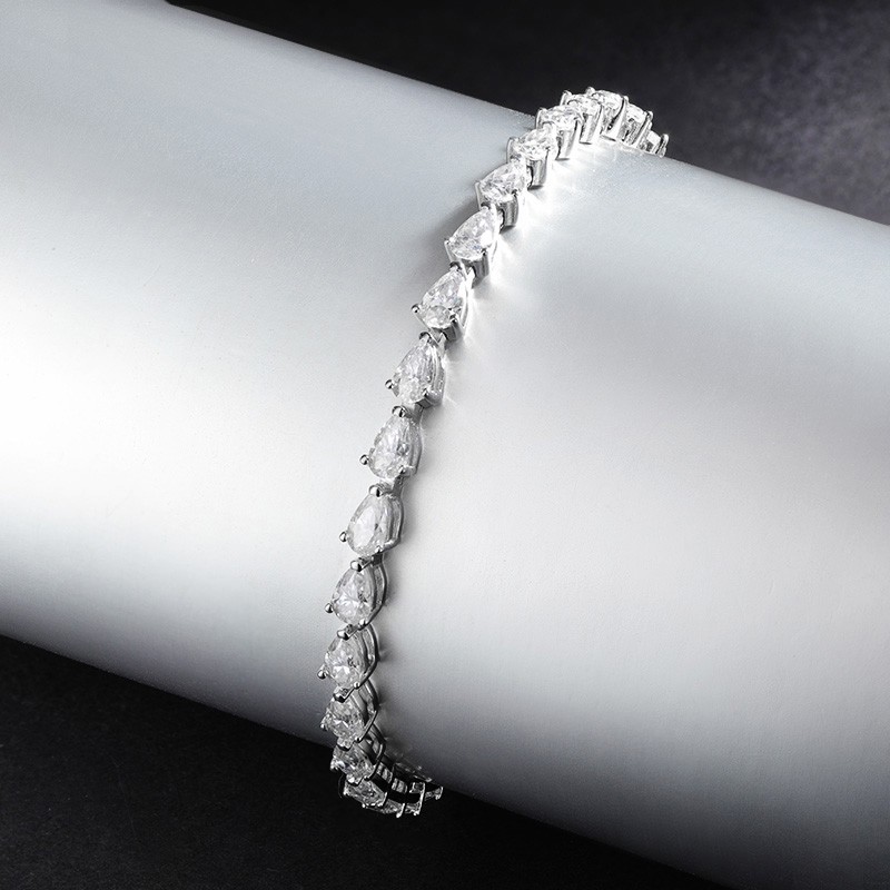 Full Pear Cut Real Moissanite Women Tennis Bracelet 925 Sterling Silver Chain