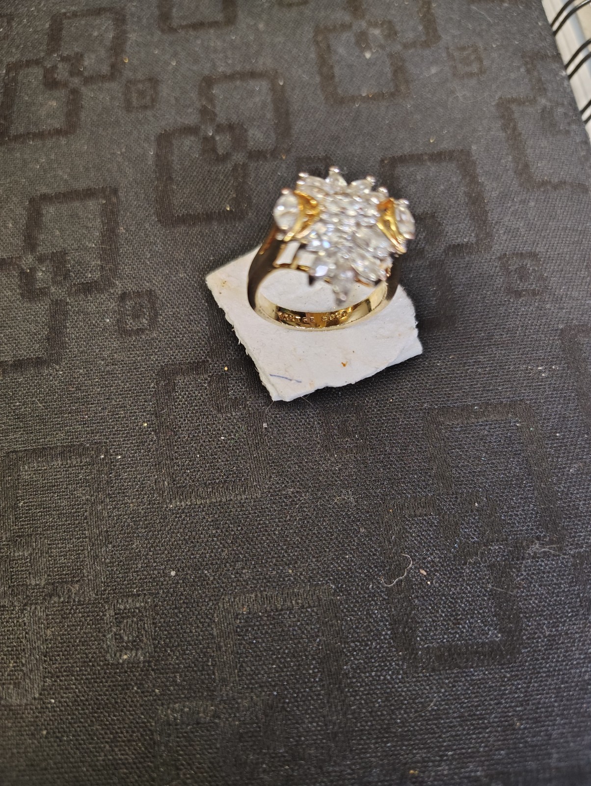 Gold Tone Flower Cluster Cocktail Ring Size 6 Marquise White/Colorless Stone