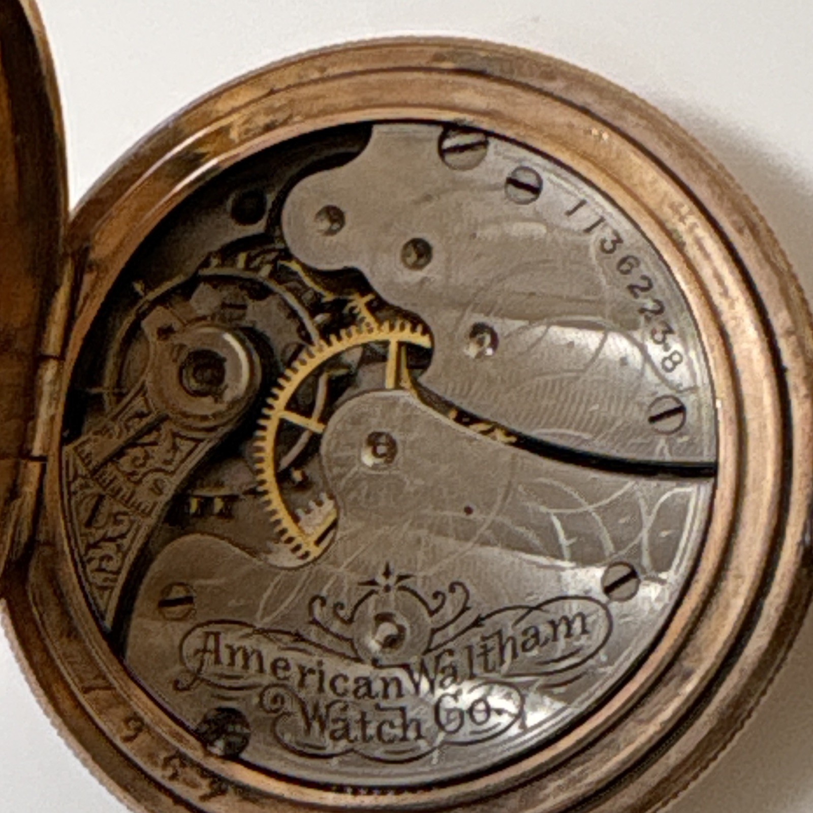 14K Gold Chain with Antique Waltham Pocket Watch 20 Years Gold Tone Case Repair