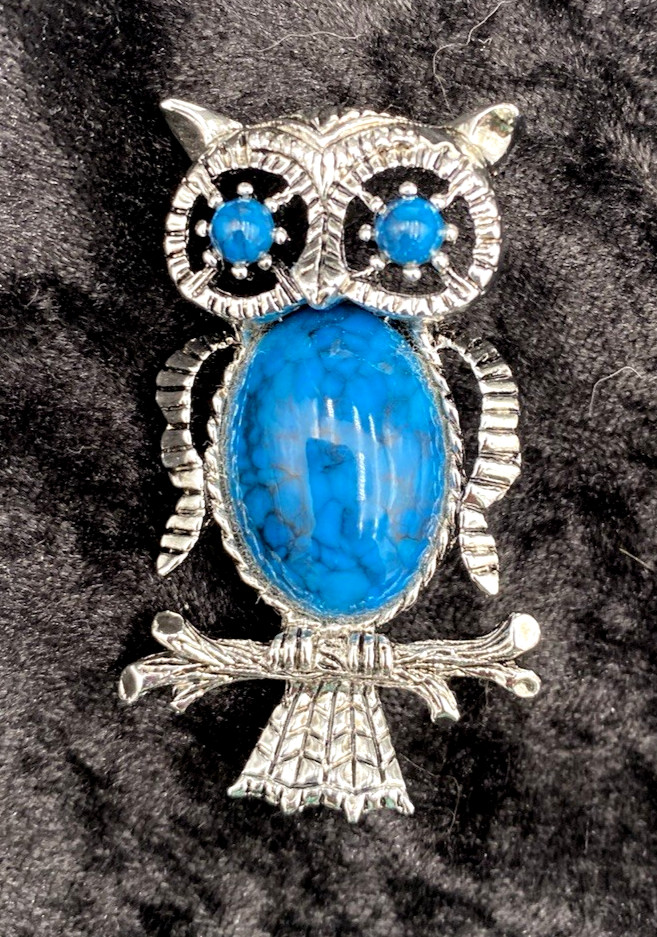 Pair – Vtg. Gerry’s Owls, Brooch/Pendant, Silver & Turquoise + Gold and Green