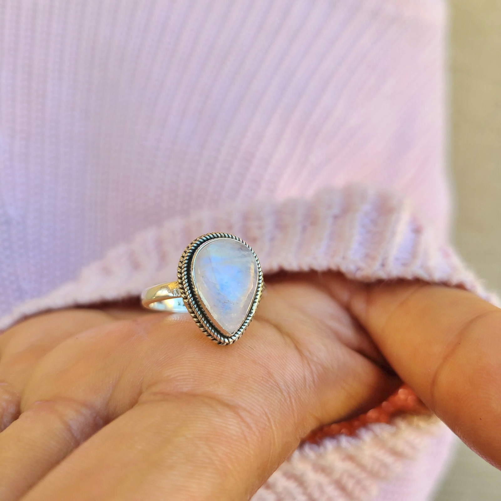 Genuine Moonstone 925 Sterling Silver Pear Shaped Ring Hand Made Ships From USA