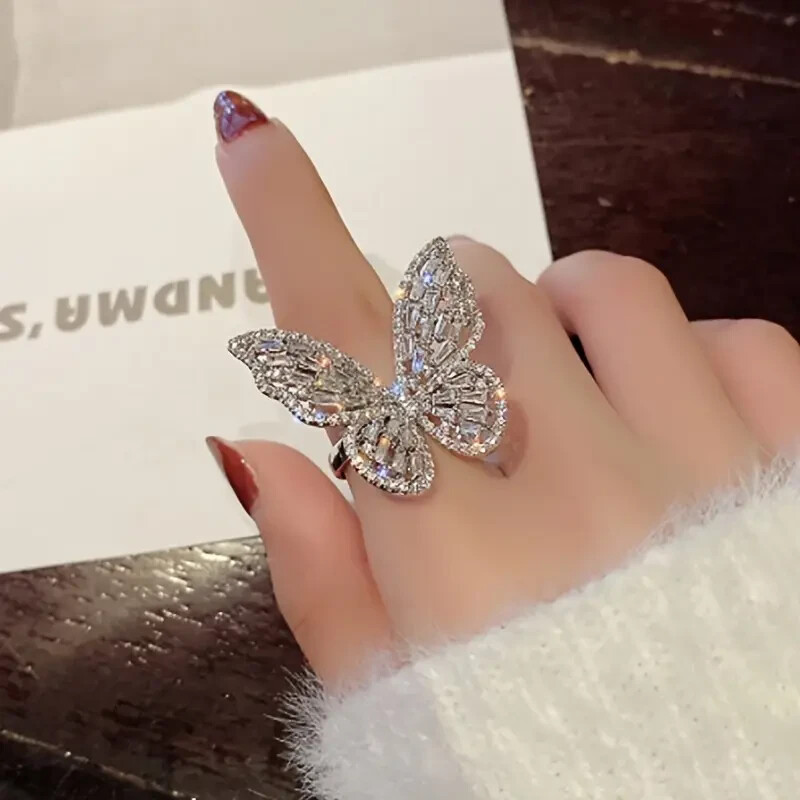 Elegant 925 Sterling Silver Charms Unique Butterfly Open Ring One Size Fit All
