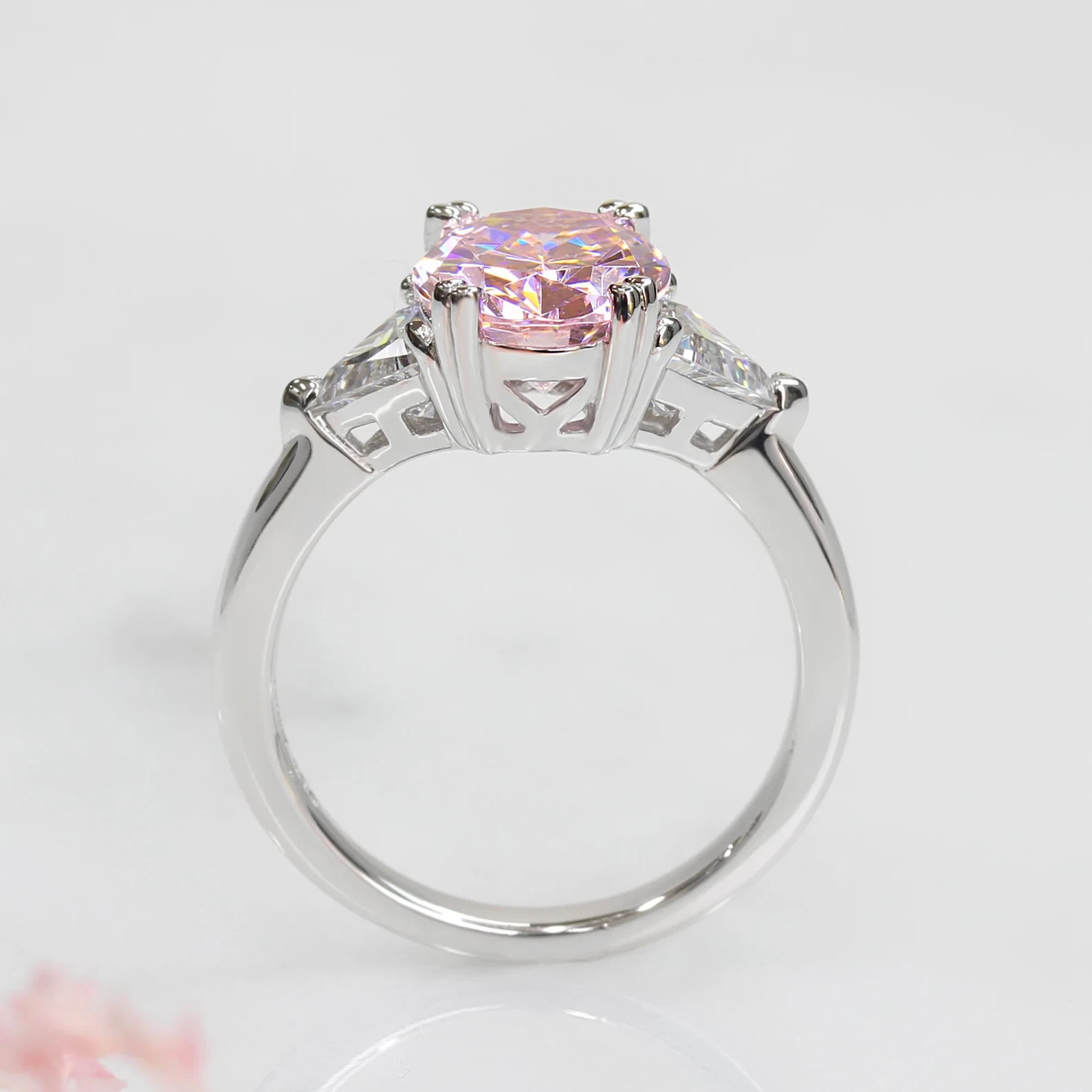 5.00 Ct Oval Cut Pink Sapphire & Diamond Engagement Ring 14K White Gold Size 6