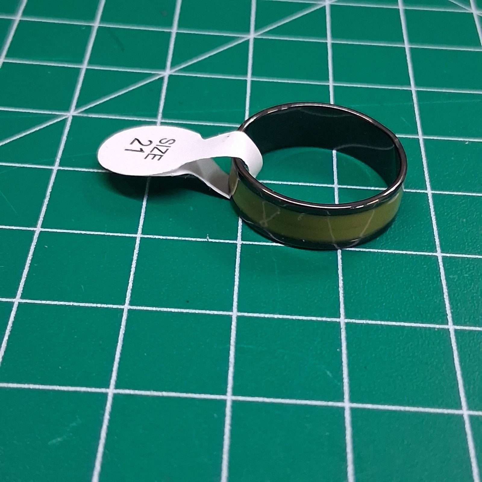 Black Stainless Steel Size 11.25 Olive Green Band Ring