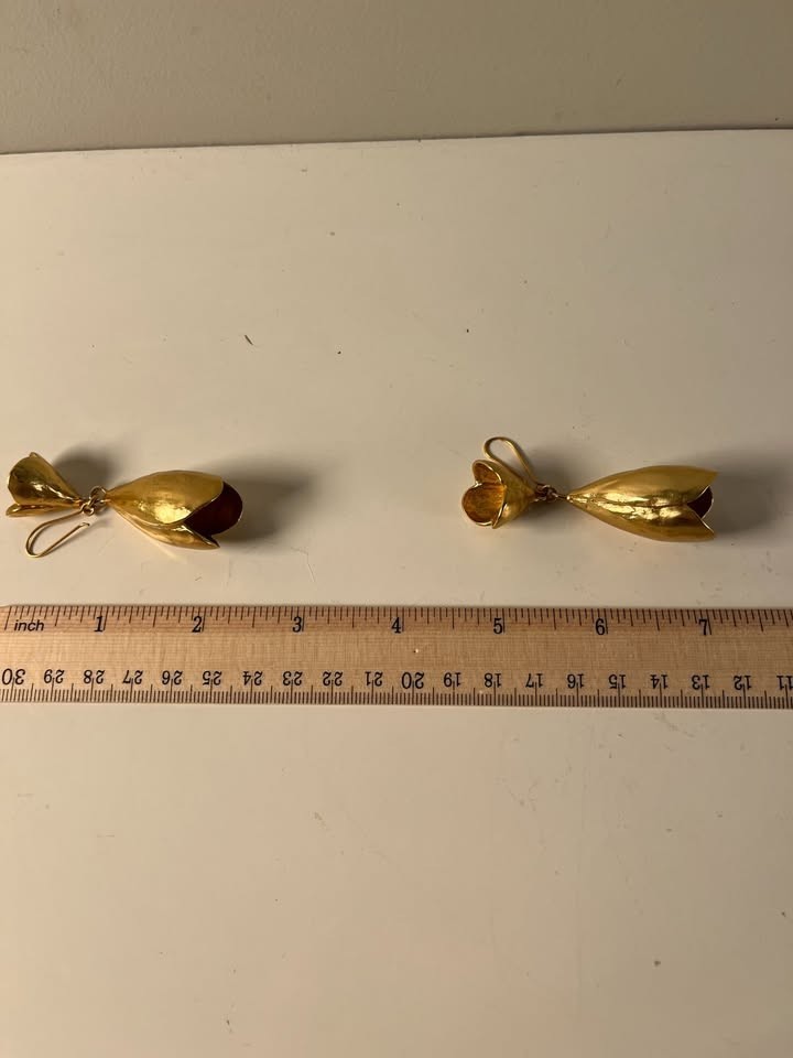 Zara Gold Bell Flower Statement Earrings