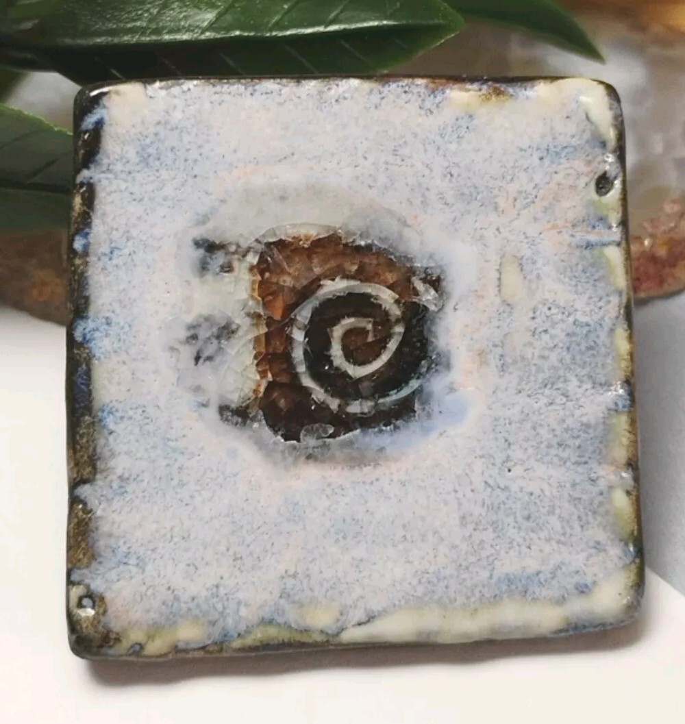 ARTISAN! 1.25″ x 1.25″ Glazed Handmade Ceramic Pin w/”Eye of God” Spiral Detail!