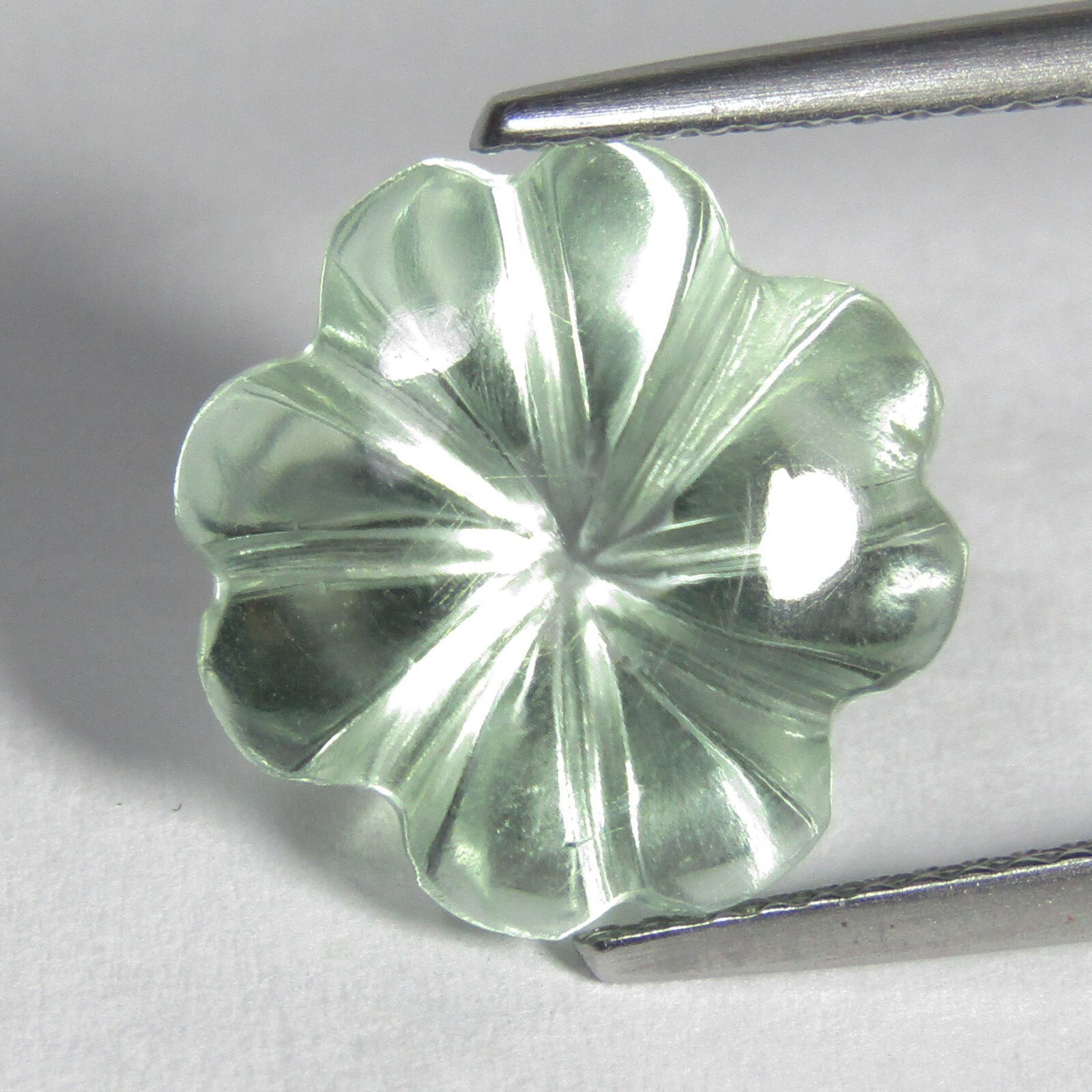 7.71Cts Fabulous Natural Green Amethyst(Prasiolite) Flower Carving Gemstone
