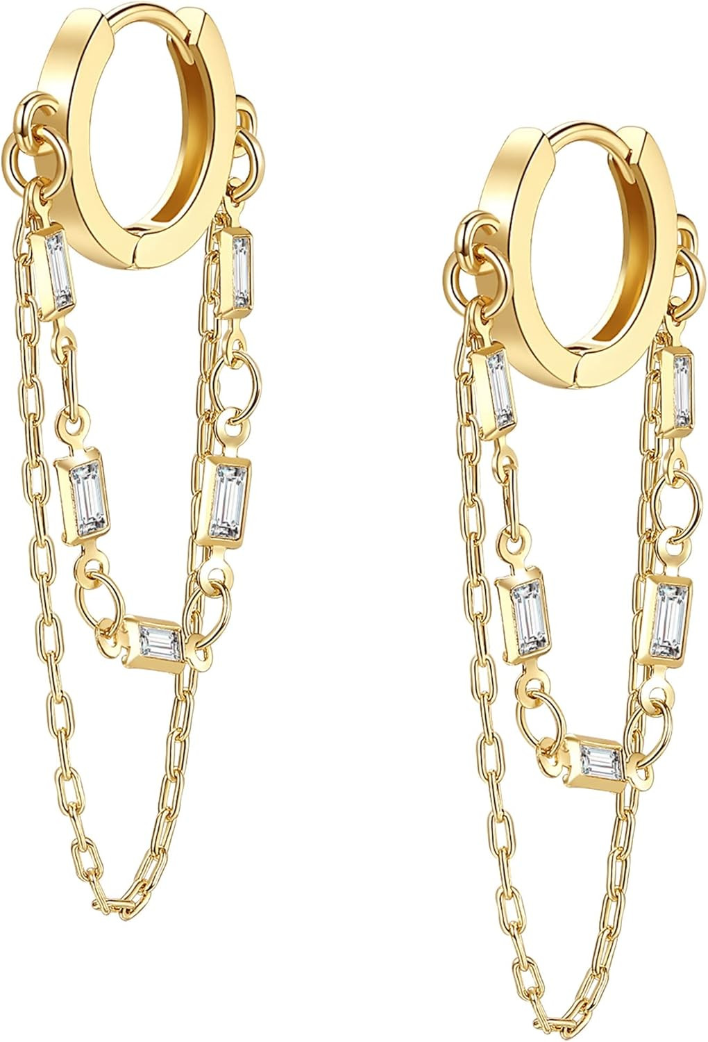 Tassel Chain Small Gold Hoop Dangle Earring for Women Huggie Earring Heart Star
