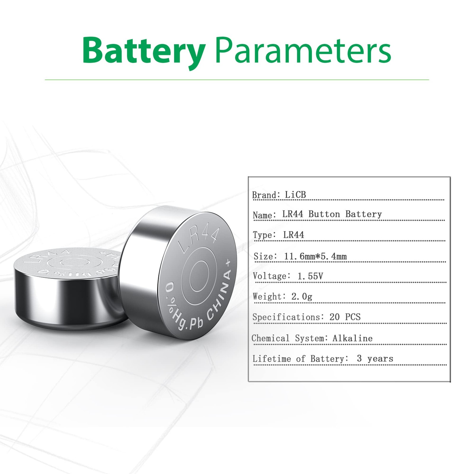 LiCB 20 Pack LR44 AG13 357 303 SR44 Battery 1.5V Button 20PCS Batteries