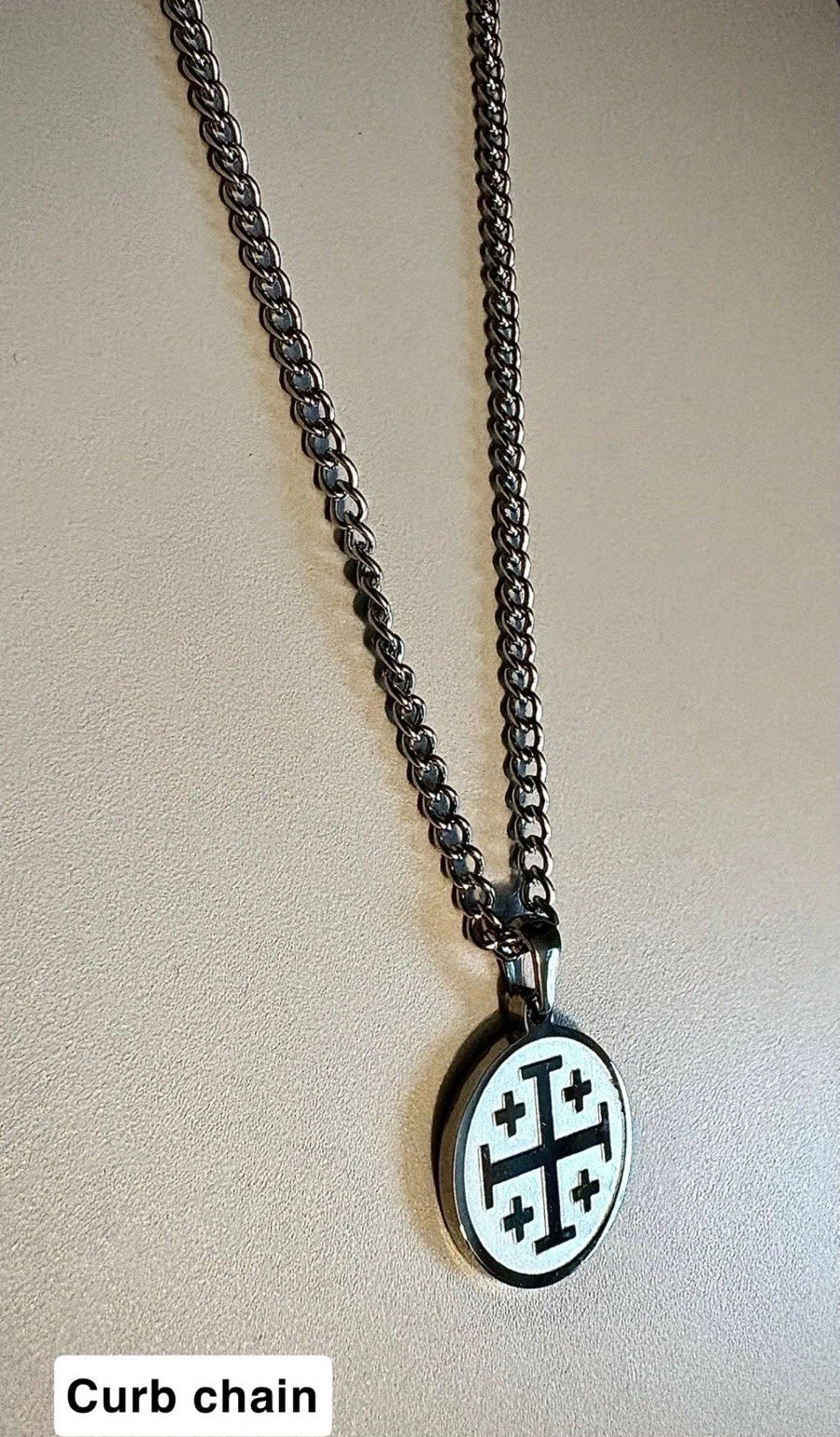 Crusader / Jerusalem Cross Necklace Stainless Steel Pendant 55cm Silver Chain