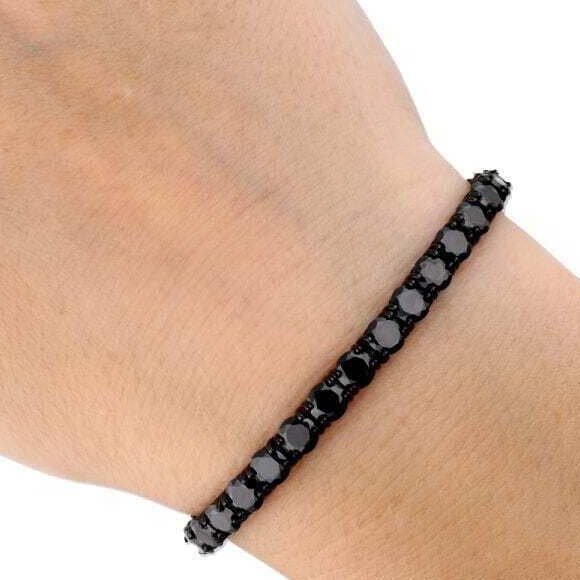 Sterling Silver 3mm 4mm 5mm 6mm Black Simulated Diamond Tennis Bracelet 7.25″