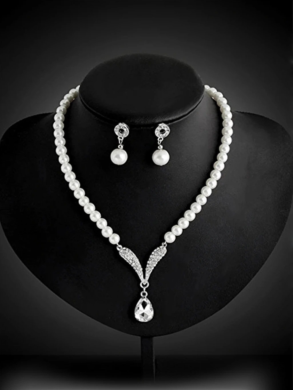 Elegant Pearl Drop Necklace & Earrings Set Every Occasion Lab created stone