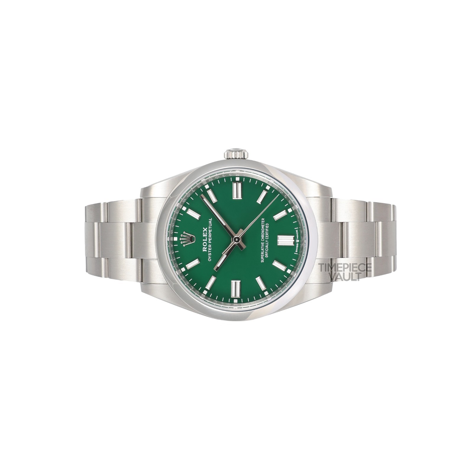 Rolex Men Oyster Perpetual 124300 Steel 41mm Watch Green Stick Index Dial B&P