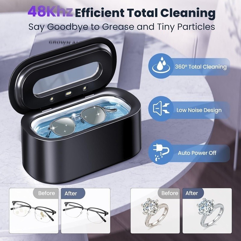 Ultrasonic Jewelry Cleaner 300s Deep Cleaning 48000Hz Dual Mode Portable Machine