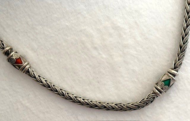 VTG U450 925 Sterling Silver Snake Chain Blue Red Green Enamel Pendant L 19″ 45g