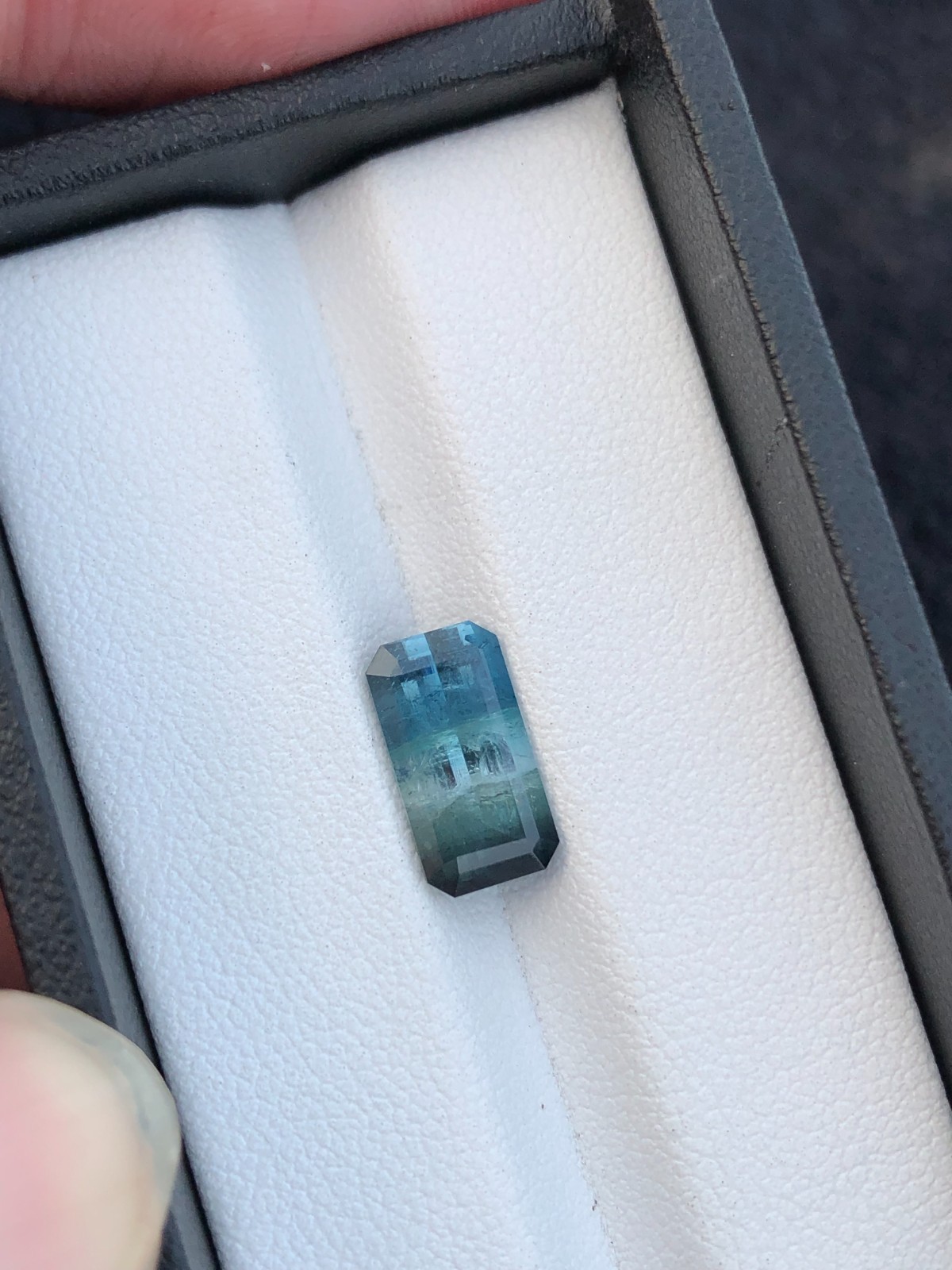 Natural Tri Color Tourmaline Emerald cut Faceted , 3.2 Carats 12.3mm x 6.5mm x4