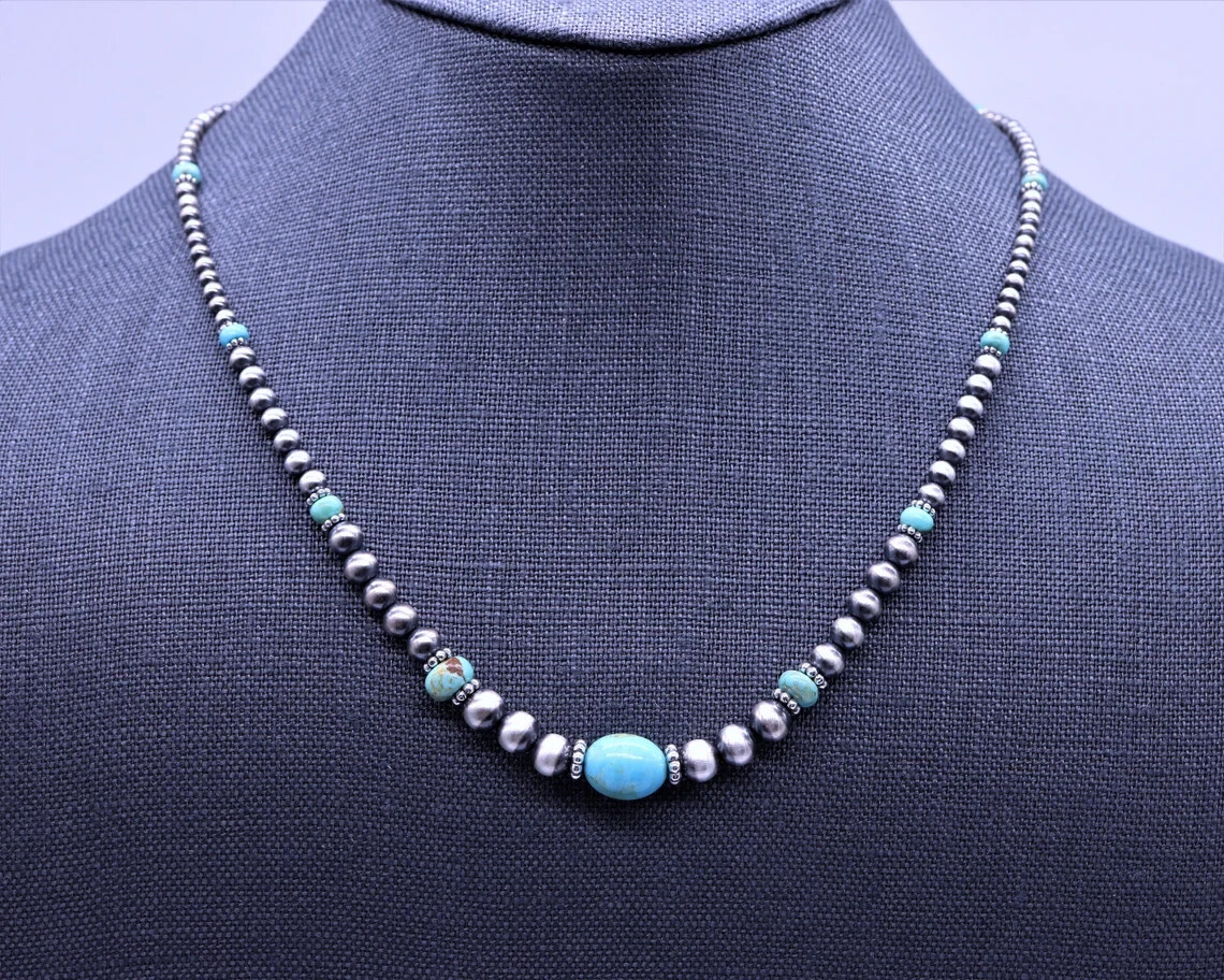 Blue-Green Kingman Turquoise & Sterling Silver Necklace | Southwestern Elegance