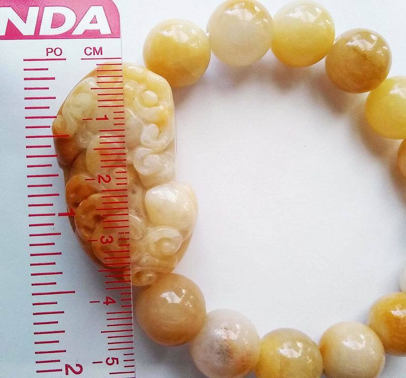 11mm Yellow Jade Round Beads Bracelet Pixiu money animal Wealthy Lucky jewelry