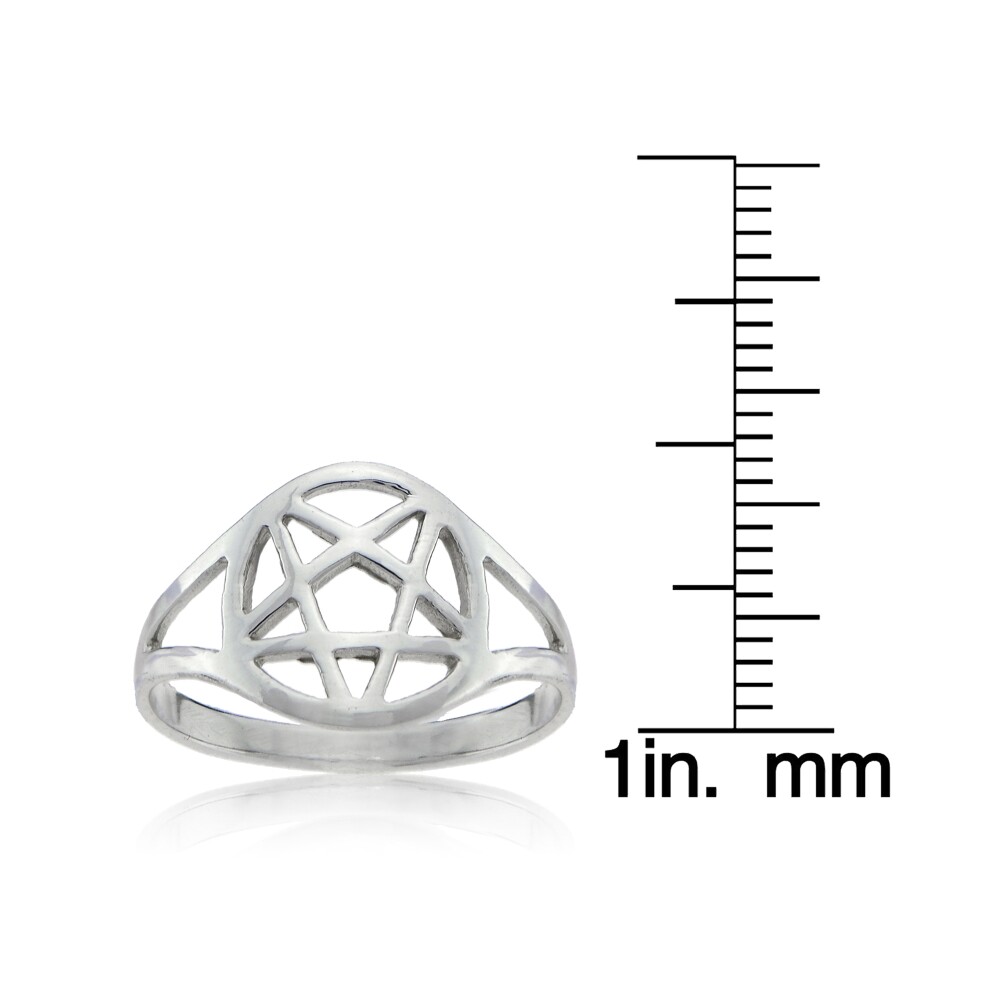 Sterling Silver High Polished Pentagram Pentacle Five Pointed Star Ring, Size 8