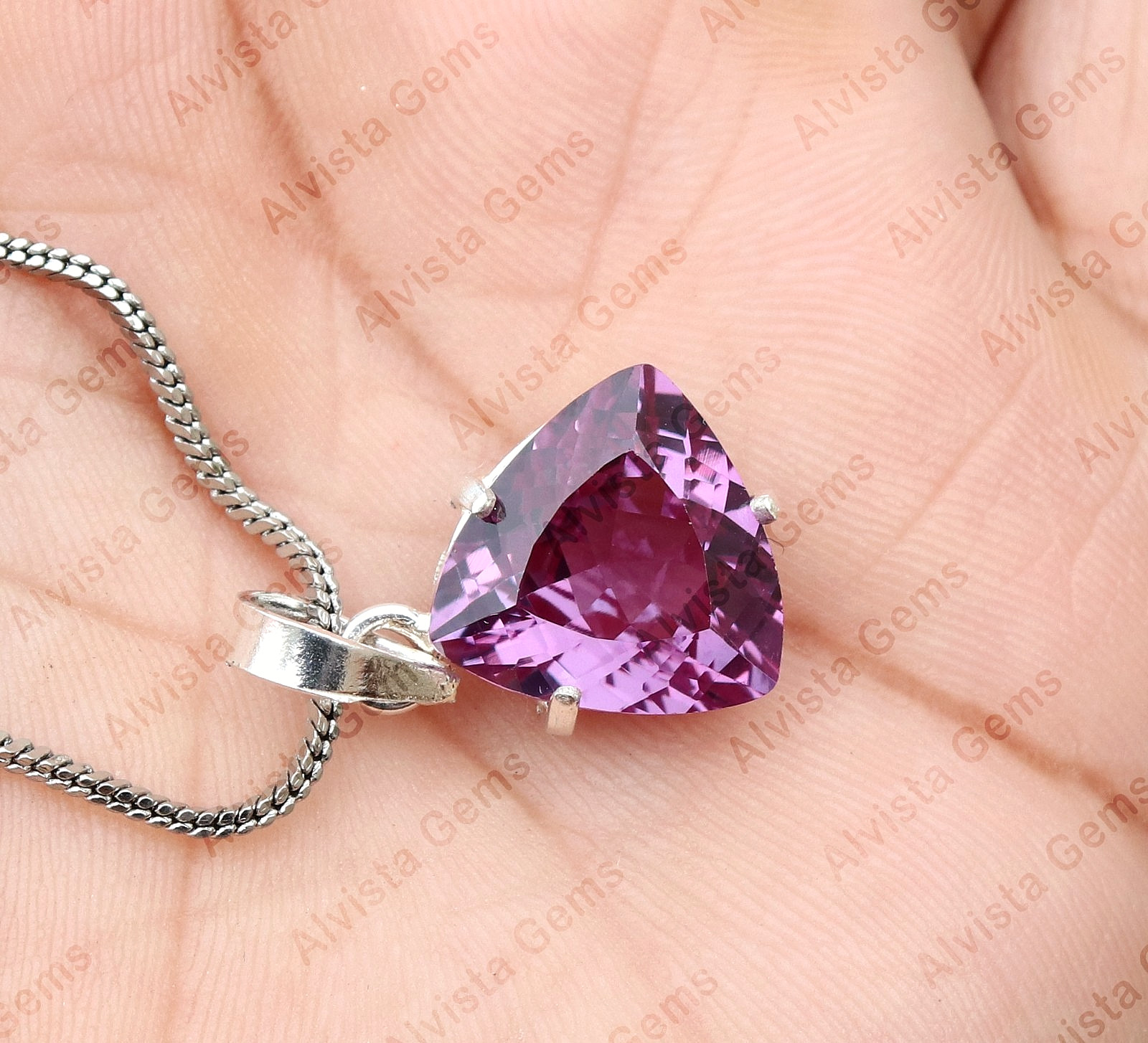 Natural Color Change Alexandrite Certified Trillion Gemstone Pendant 925 Silver