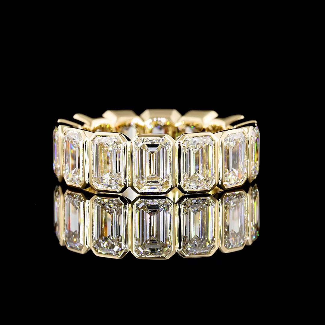 9CT Emerald Bezel Moissanite Eternity Band 925 Silver 14K Gold Vermeil Ring Gift