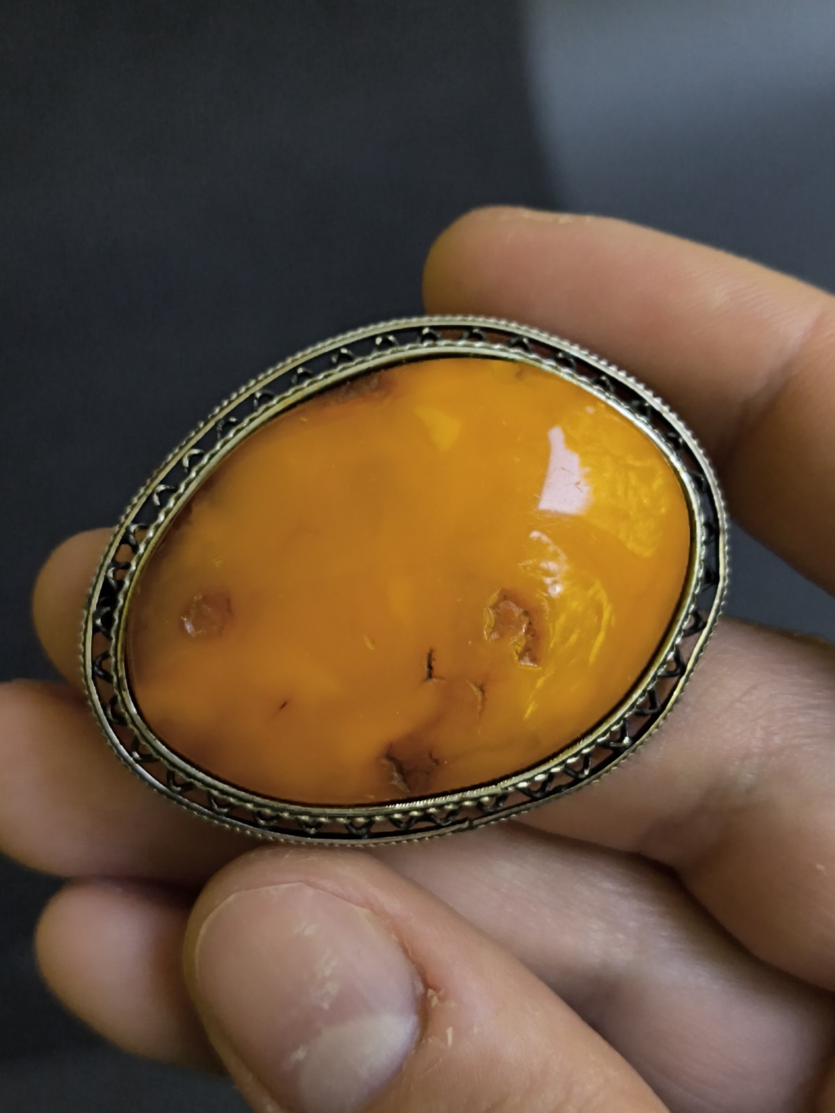 NATURAL OLD ANTIQUE BALTIC AMBER PENDANT Egg Yolk