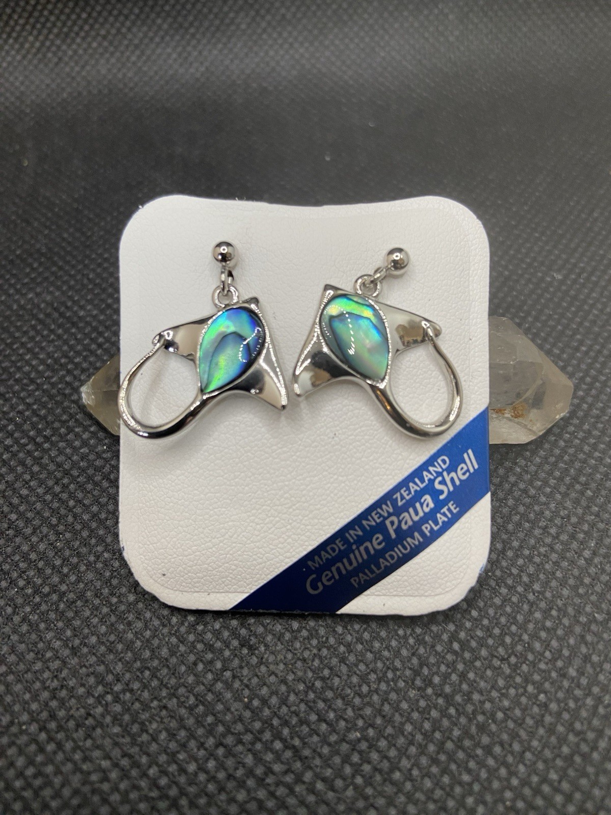 Vintage Palladium Plated Genuine Paua Shell Stud Dangle Stingray Earrings