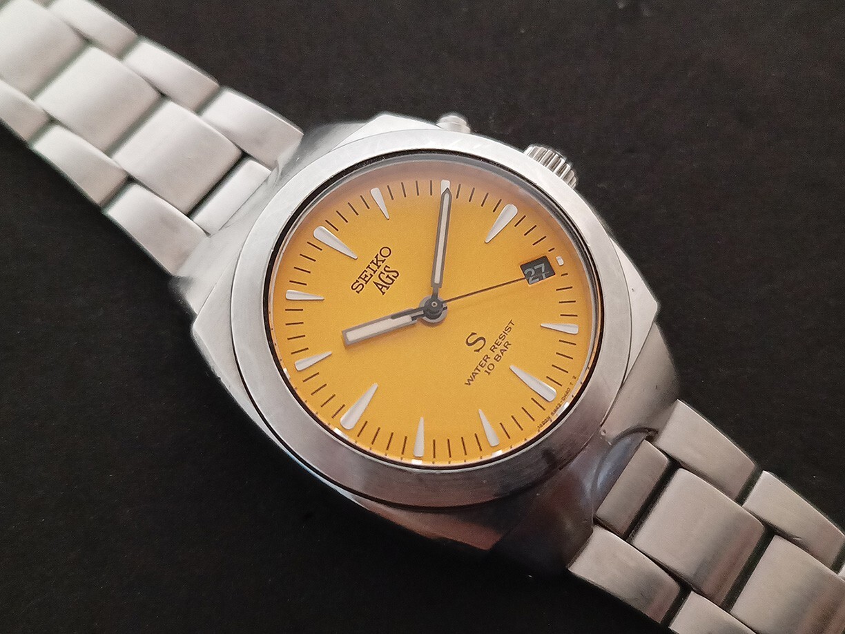 RARE SEIKO AGS KINETIC 5M42-0E50 ORANGE DIAL ALL ORIGINAL WORKING 100%GENT WATCH