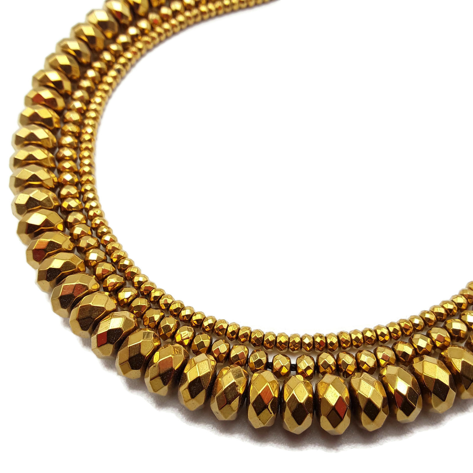 Gold Hematite Faceted Rondelle Beads 2x3mm 3x4mm 4x6mm 5x8mm 15.5″ Strand