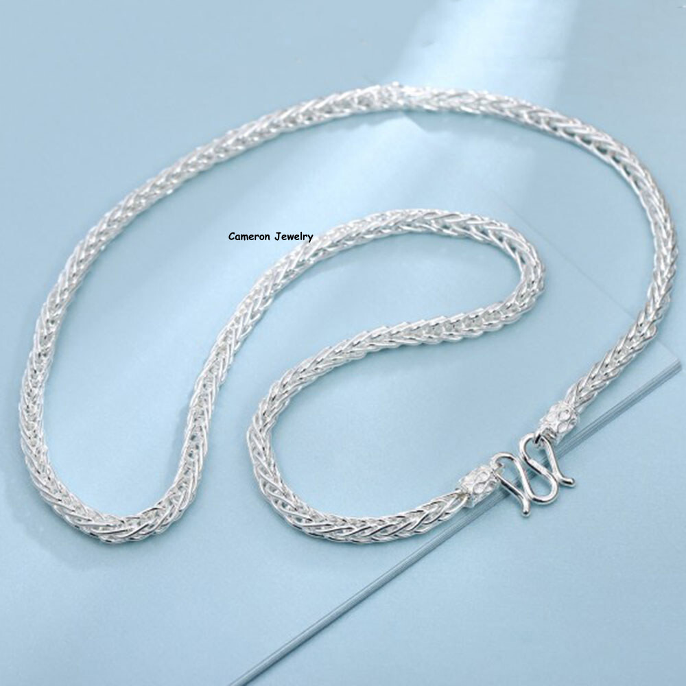 Solid S999 Fine Silver Chain Men Women 5.5mm Double Wheat Link Necklace 20-28in