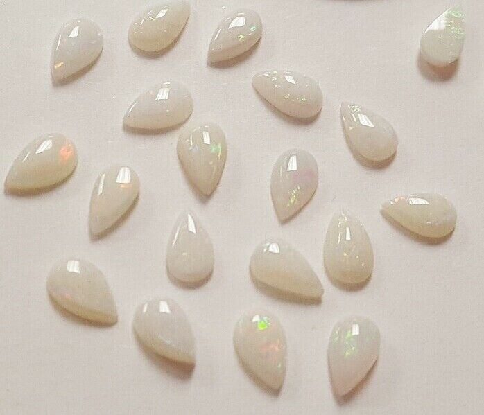 2 VINTAGE GENUINE FIRE OPAL NATURAL 5x3mm. PEAR .15 CTW GEMSTONE CABOCHONS E598