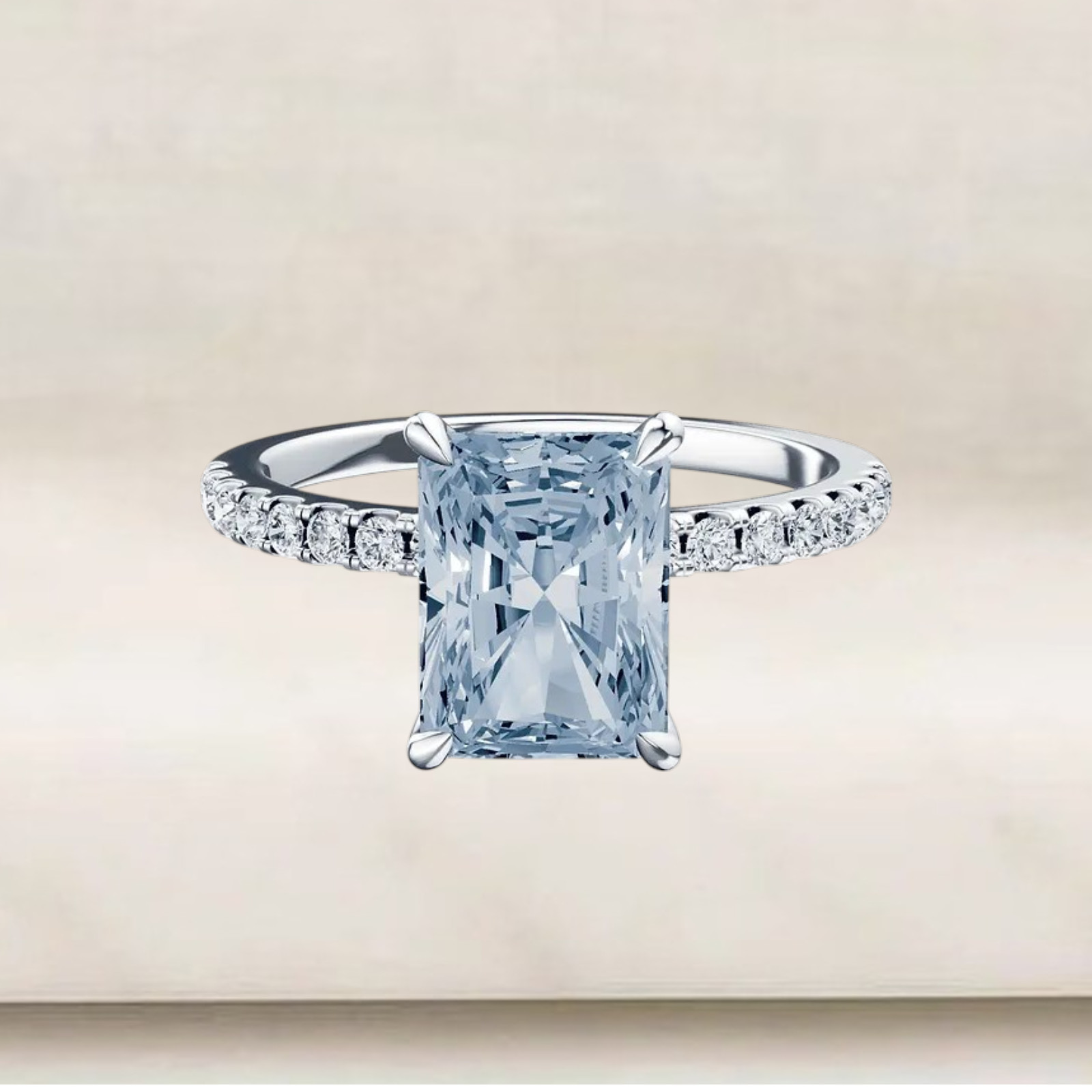 Fancy Vivid Blue 14k White Gold Diamond Ring IGI Lab Created 3.25 Ct Radiant Cut