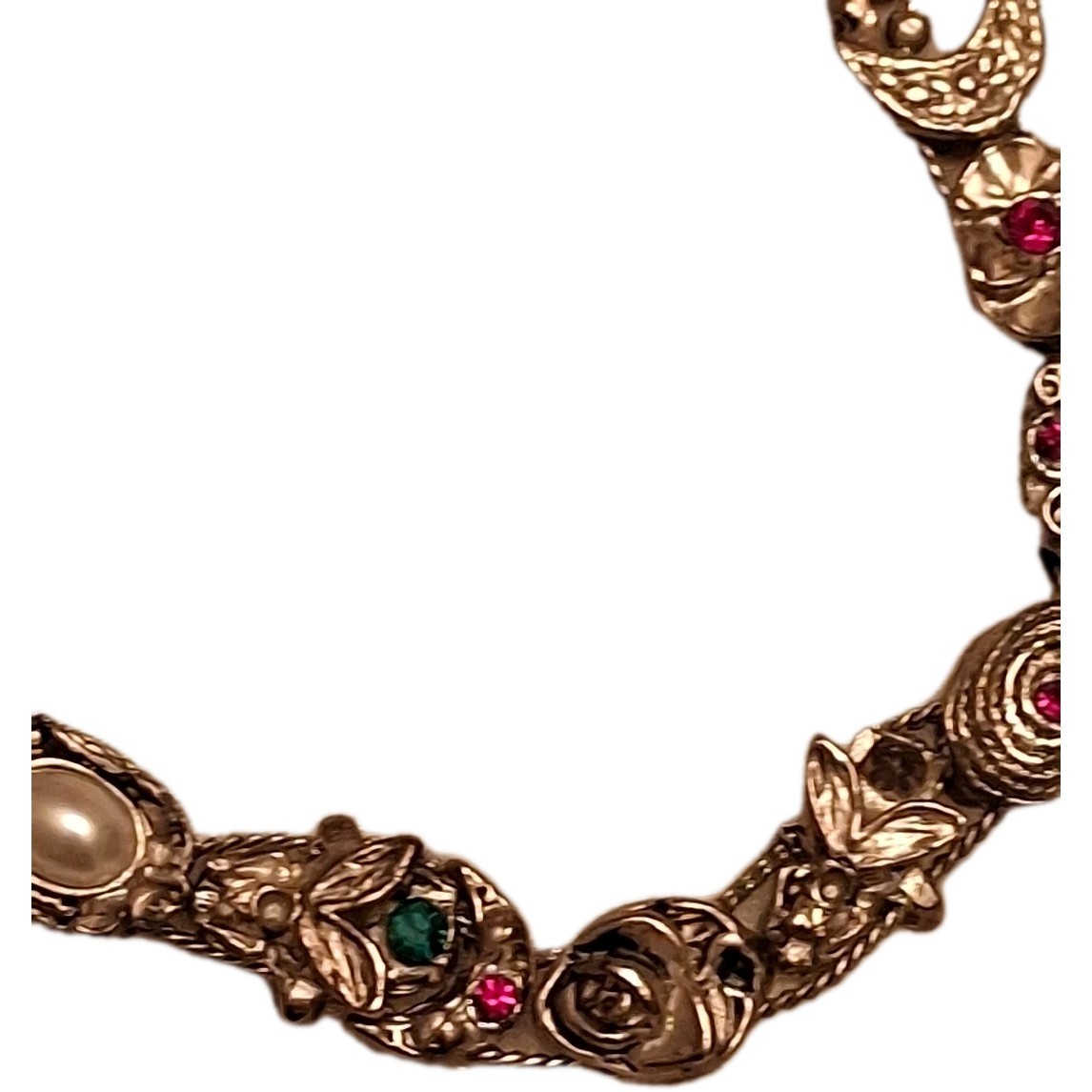 Vintage Silver Slide Bejeweled Charm Bracelet With Safety Chain