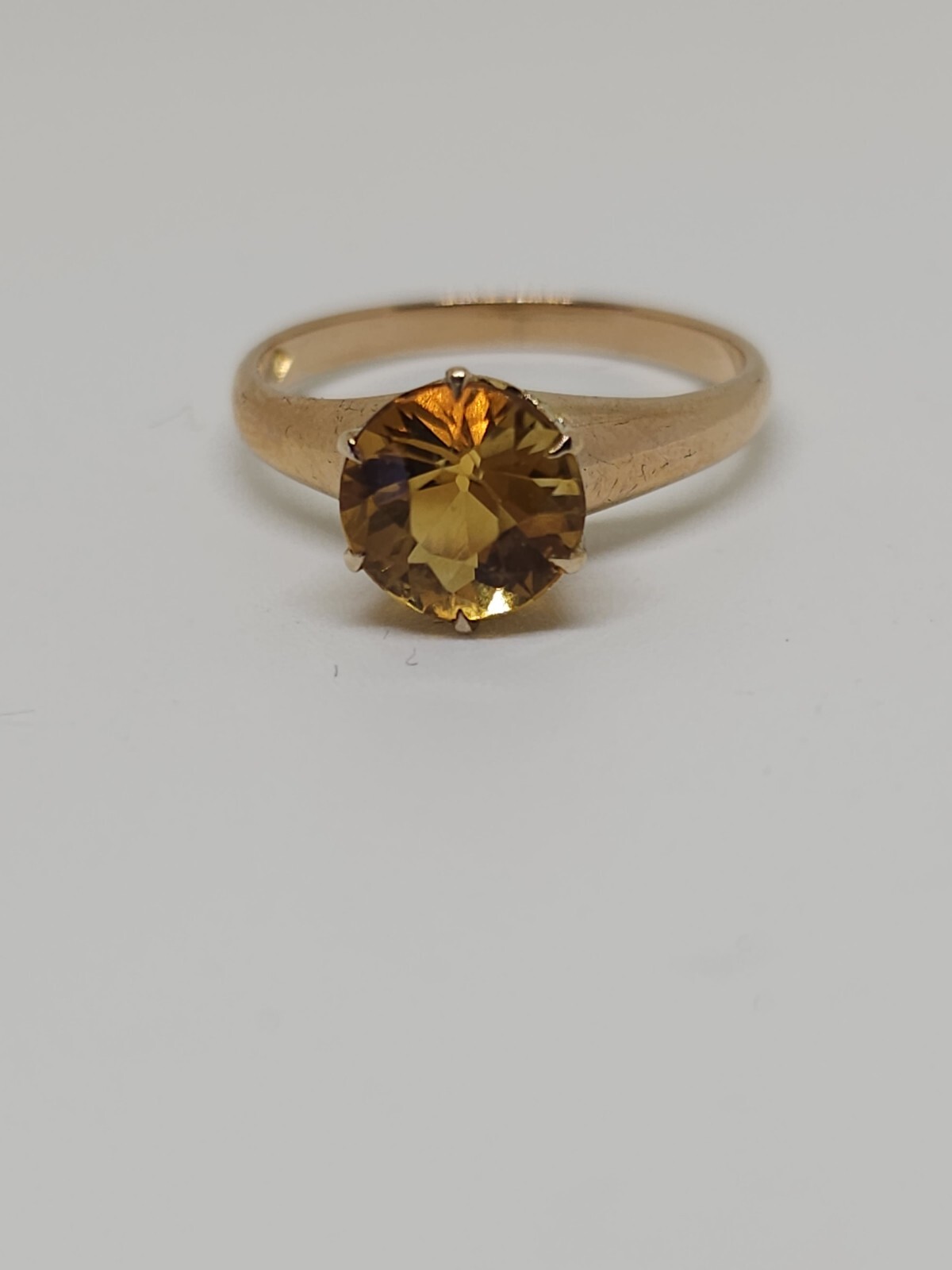 Vintage 12k Rose Gold 7.5 mm Round Citrine Solitaire Ring Size 5.75 2.4 Grams