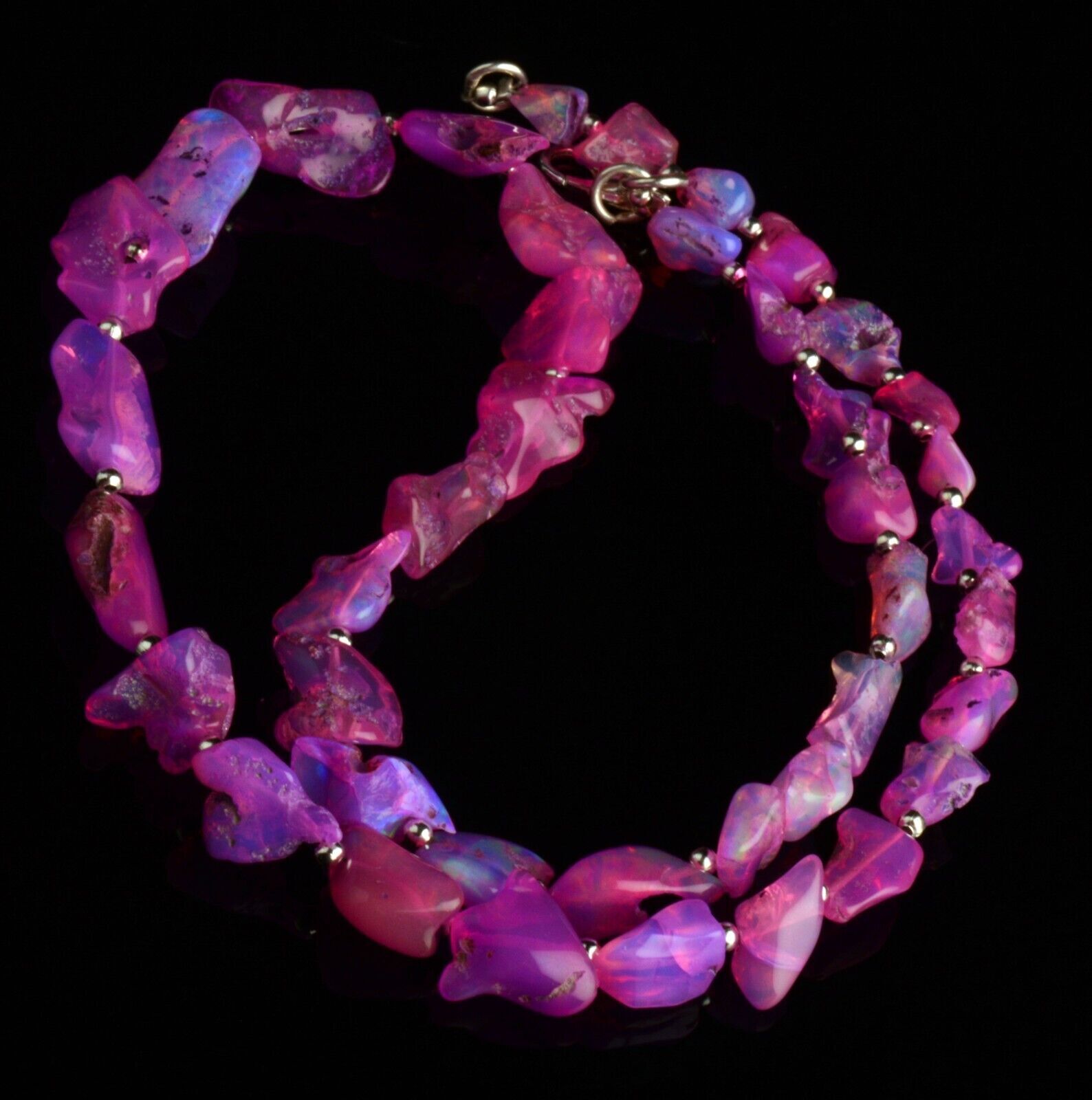 Natural Rainbow Fire Pink Opal Gem 7 to 13 mm Rough Nugget Beads 17.5″ Necklace