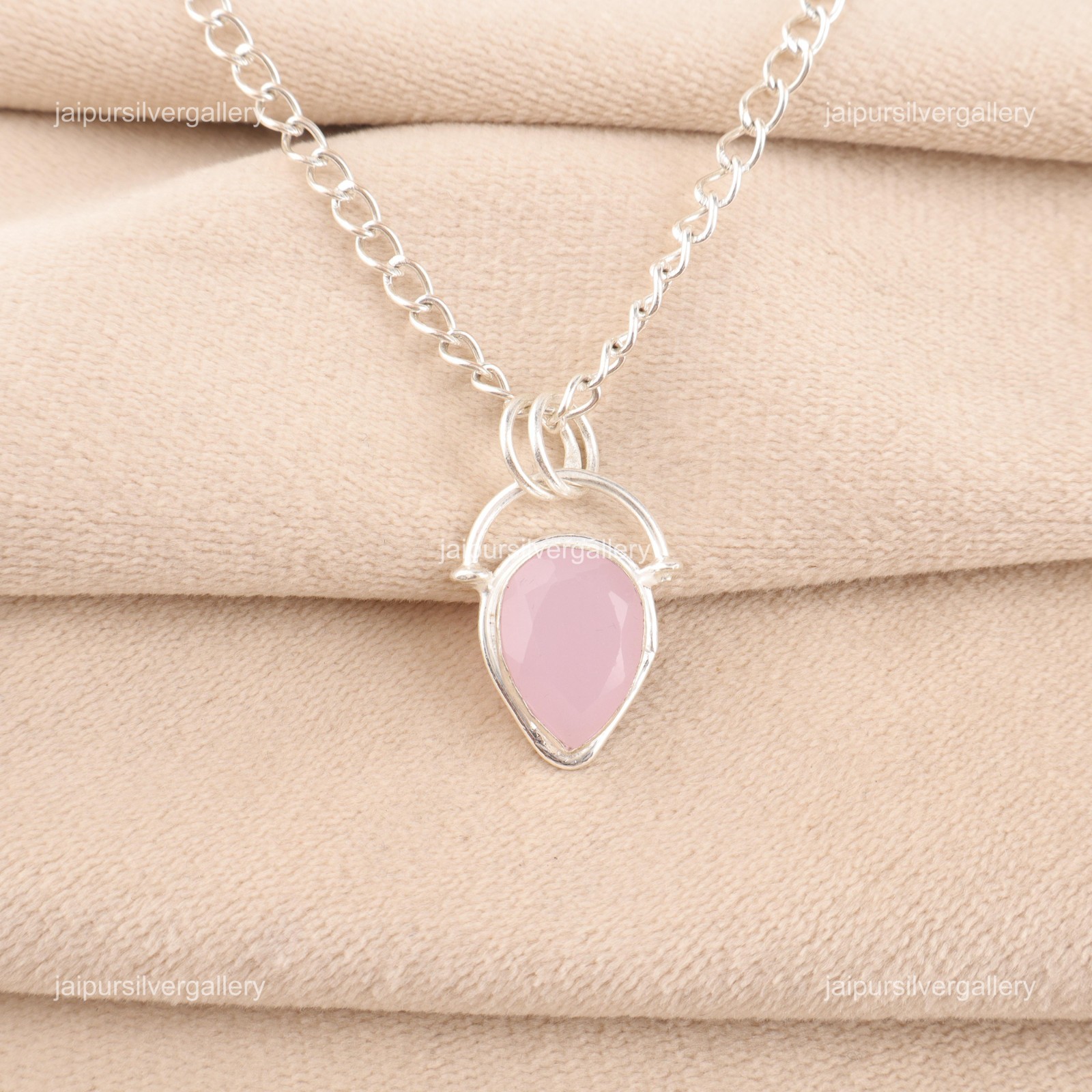 Rose Chalcedony Gemstone Jewelry 925 Silver Handmade Pendant 1.01″ For Women