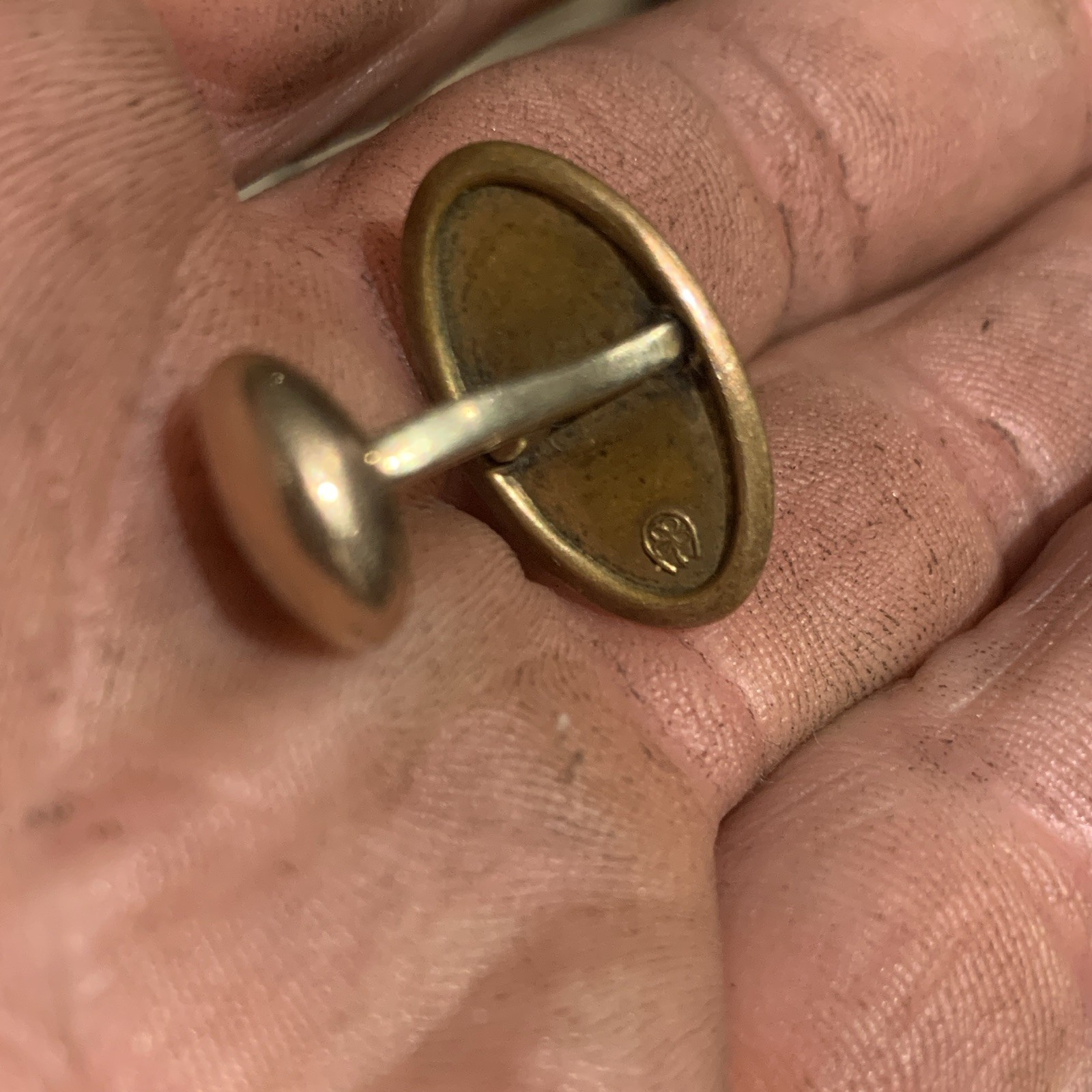 Vintage Men’s Oval Gold-Tone Cufflink Fixed Back Scroll Design No Stone