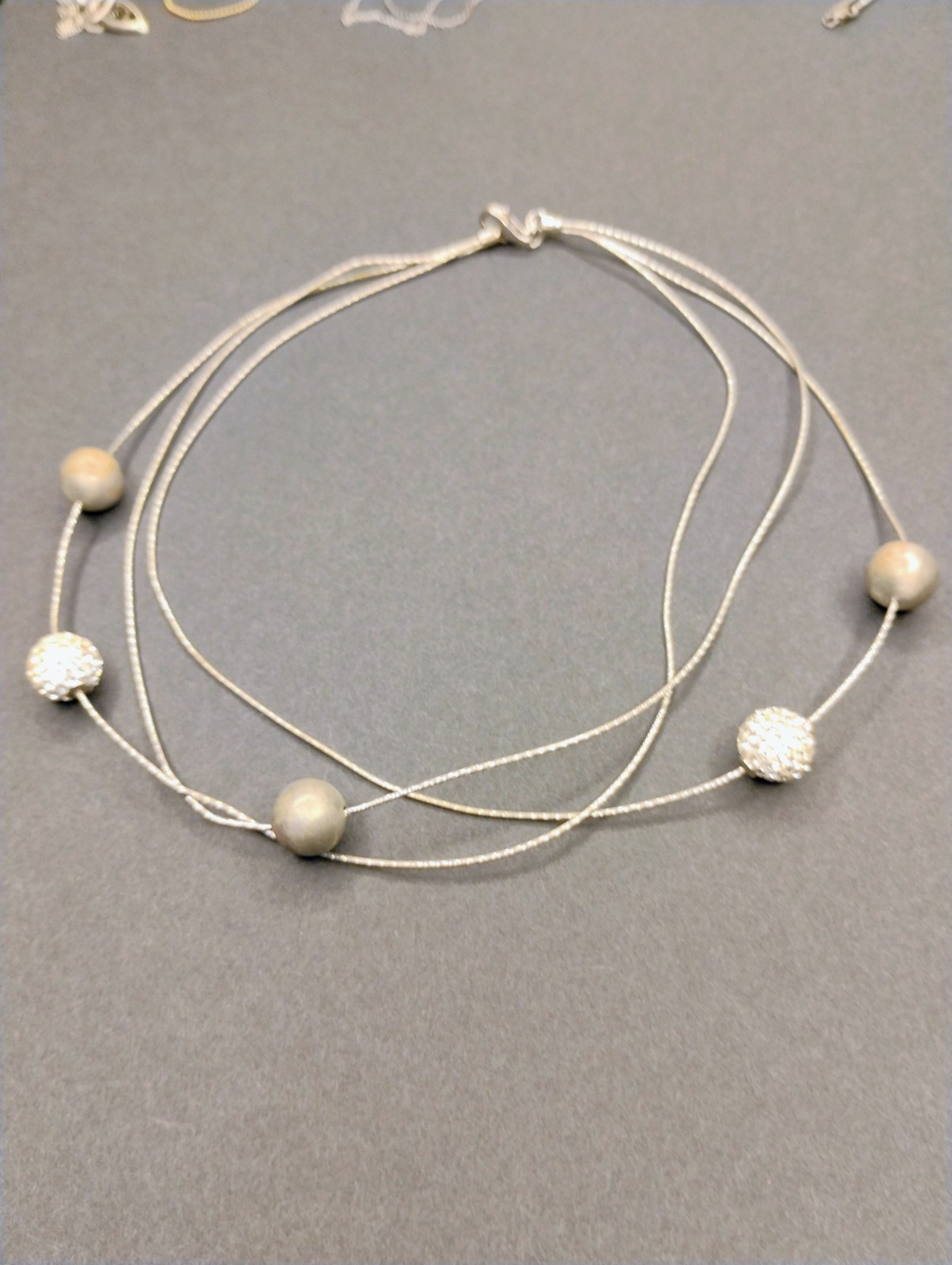 Signed Midas .925 Sterling Silver Ball Bead Cz Station Necklace
