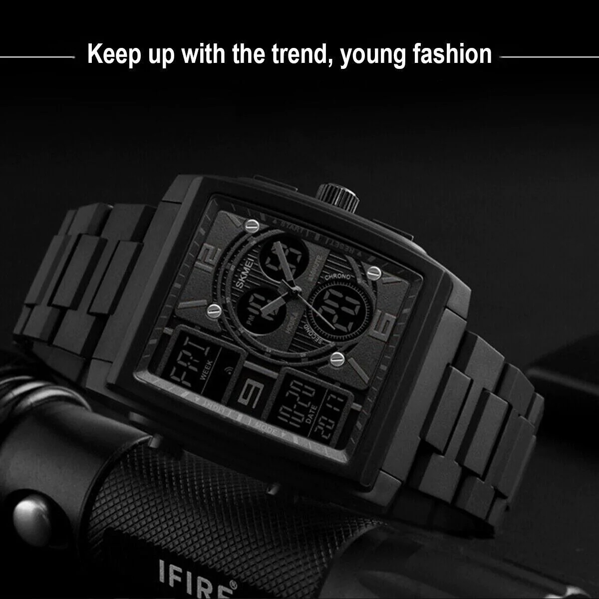 Men’s Military Sport Watch 50M Waterproof LED Dual Time Zone Alarm Chronograph