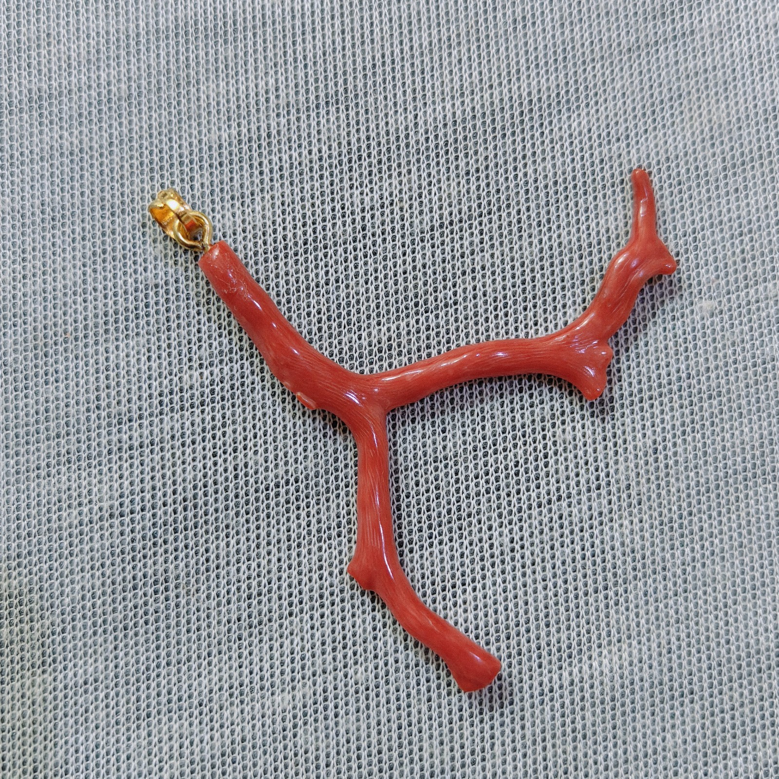 Natural Italian Red Coral Branch Brass Pendant Boho Ocean Gemstone Jewelry