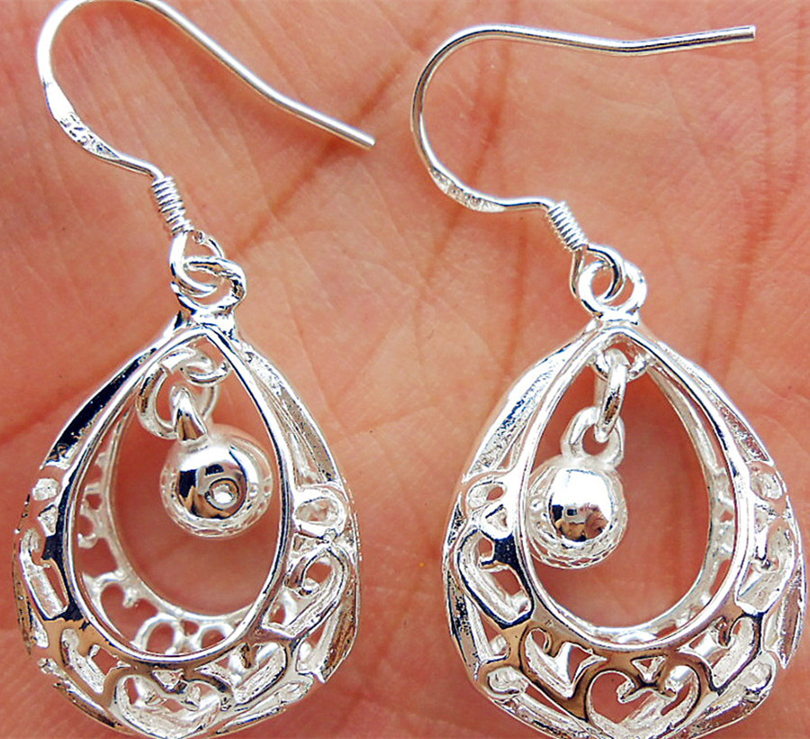 925 Sterling Silver Plated Women Jewelry Eardrop Hollow Hoop Dangle Earring Nice