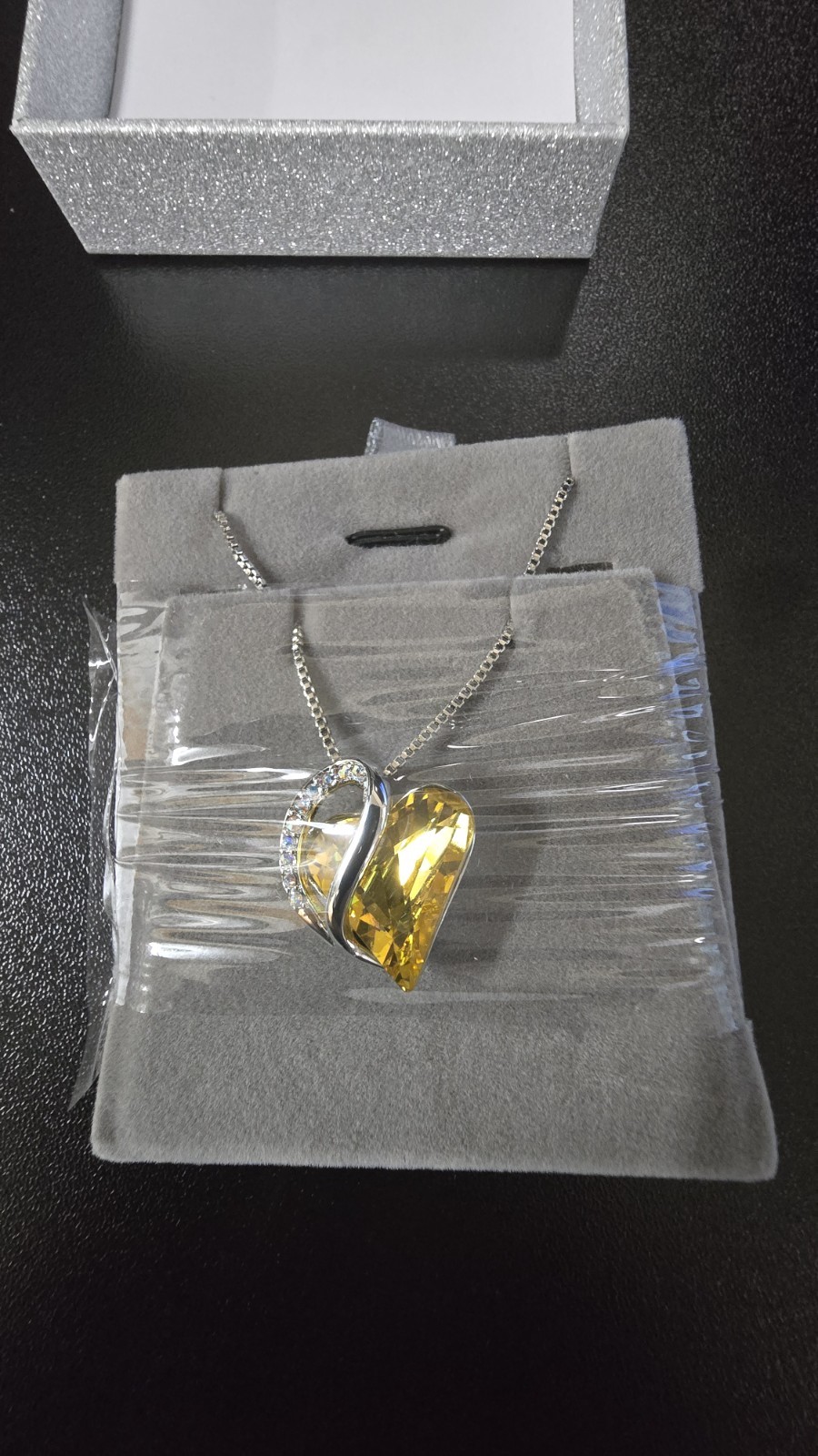 LEAFAEL Silver Tone Yellow Heart Crystal Charm SET Chain Necklace And Bracelet