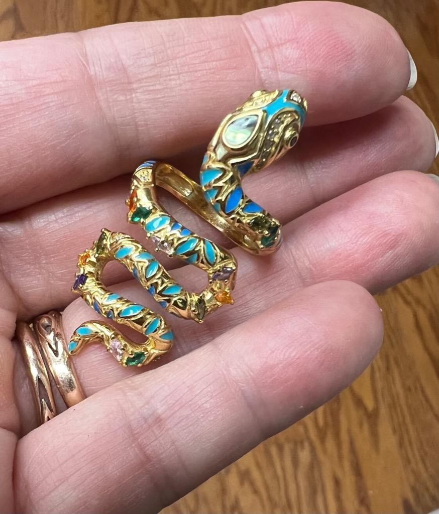 REAL Gemstones 14K Gold on SOLID 925 Snake Ring wrap Egyptian Rev Yellow gf
