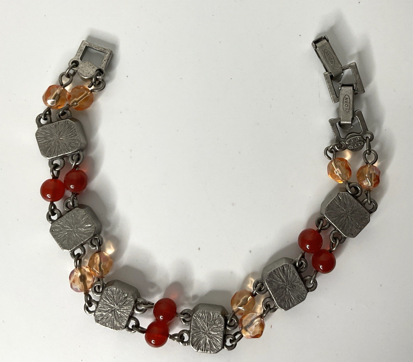 Vintage Avon Honor Society Amber Citrine Bead Bracelet Silver Tone Finish 252