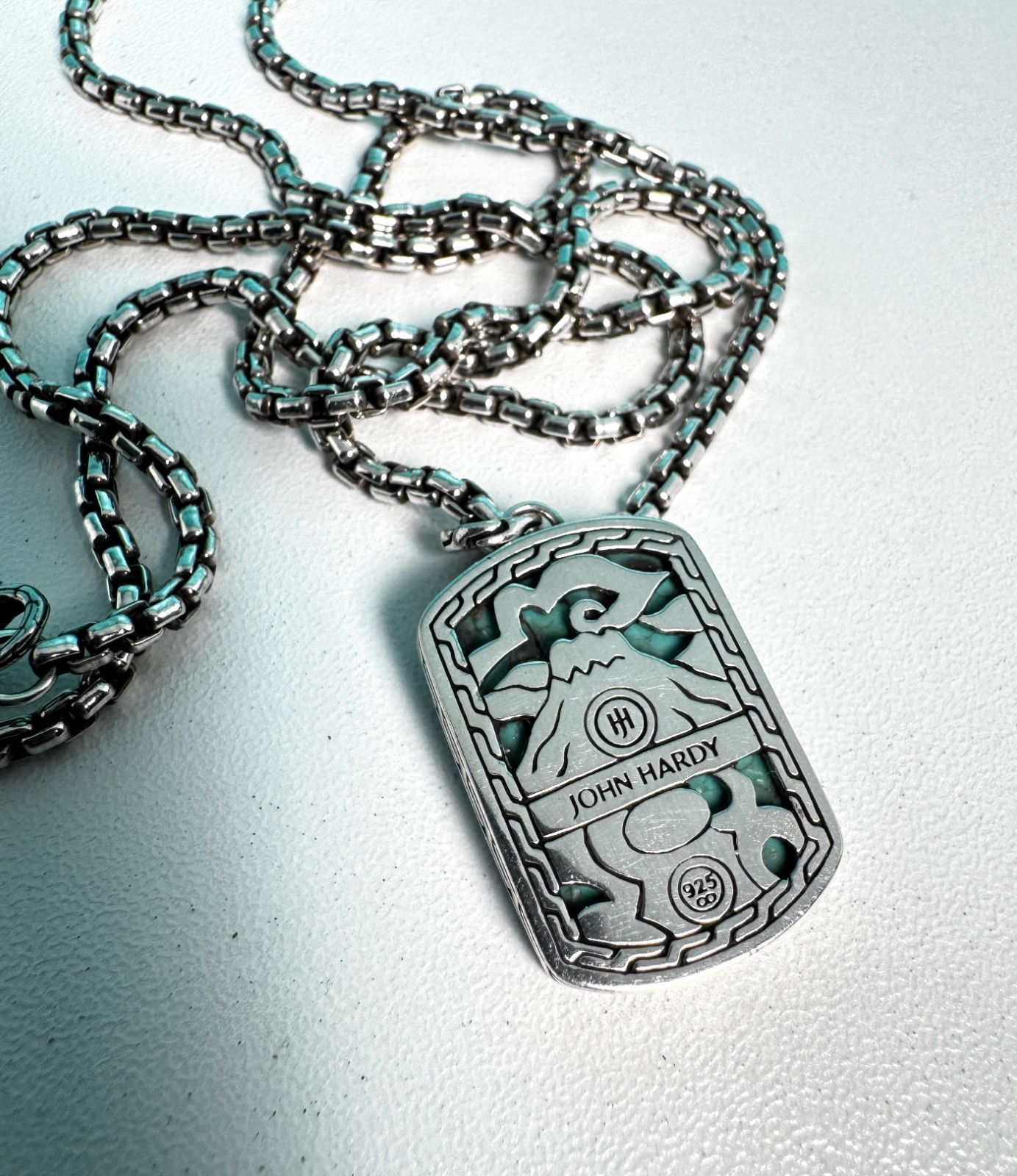 John Hardy Turquoise Pendant with Sterling Silver 2.7mm Box Chain