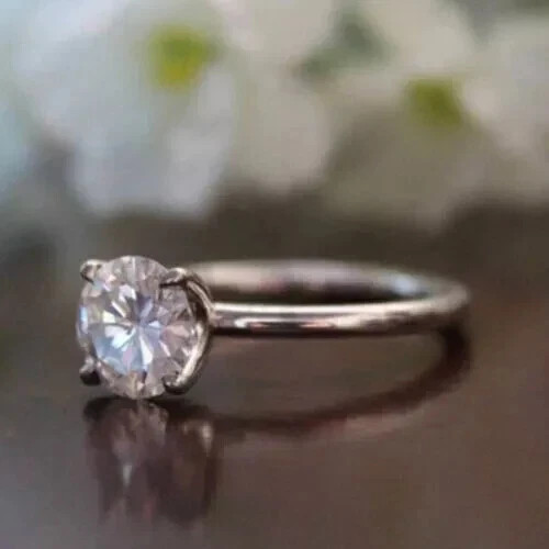 2 Ct Round Lab Created Diamond Solitaire Engagement Ring 14K White Gold Plated