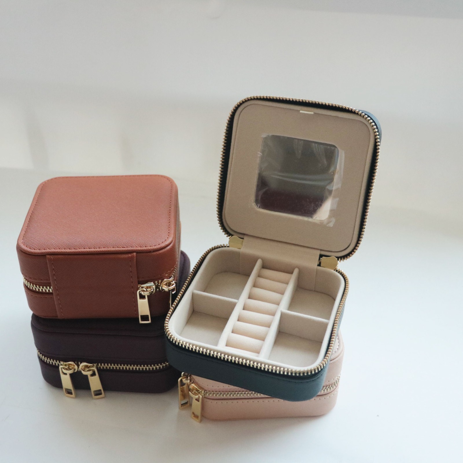 Jewelry Box, Personalized Leather Travel Jewelry Case Organizer with Mirror,