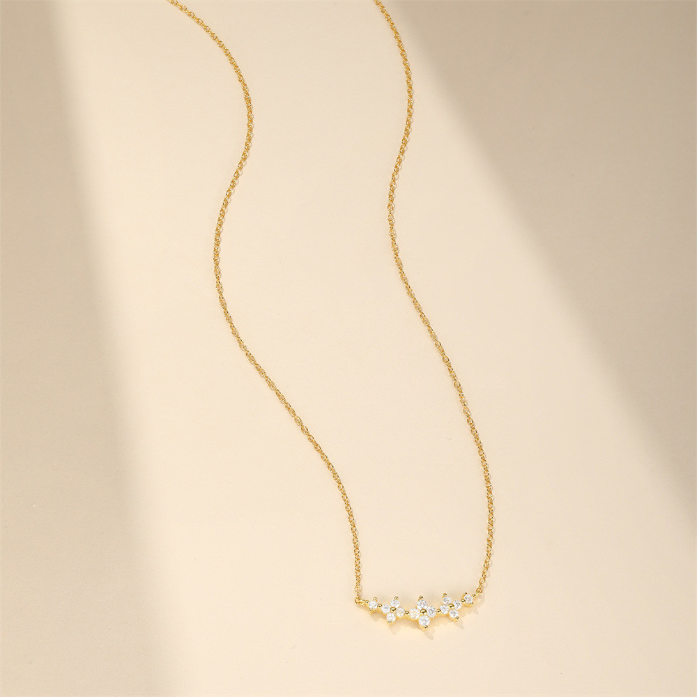 Gold Plated 925 Sterling Silver CZ Floral Bar Necklace for Women