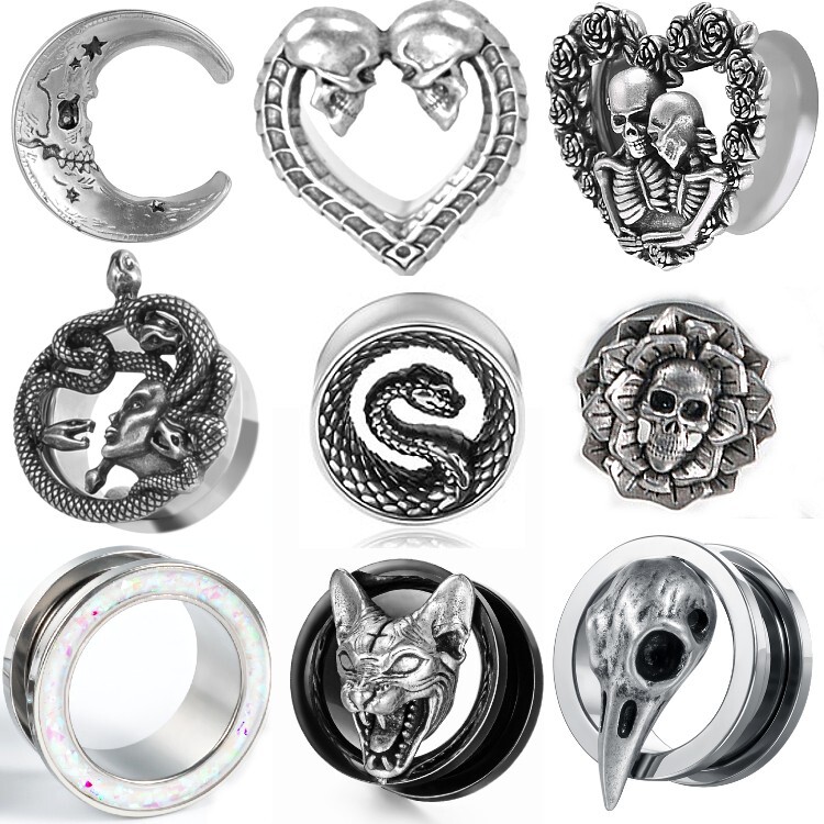 Ear gauges stretched ear plugs stainless steel 316l flesh tunnels USA pairs